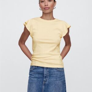 GAP Factory Yellow Flutter Sleeve Fitted T-Shirt
